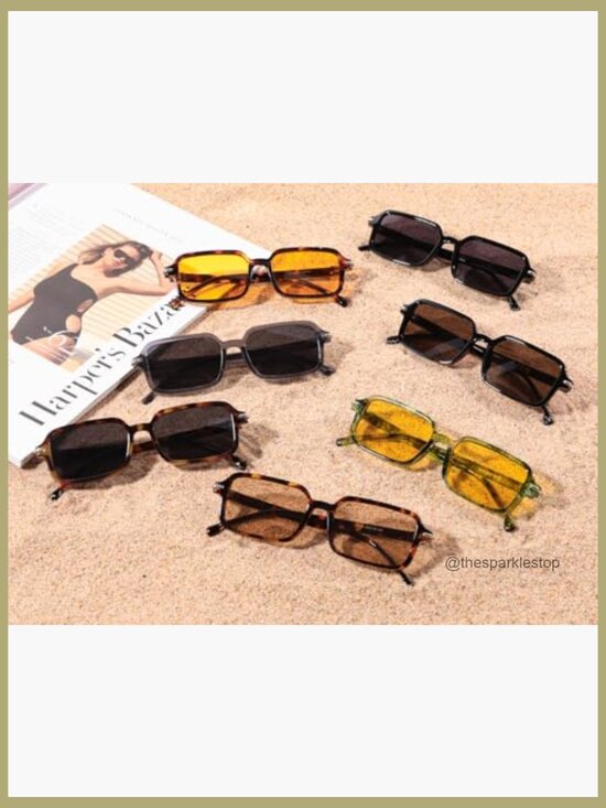 Retro Rectangular Narrow Slim Square Sunglasses for Women Men UV400 Thin